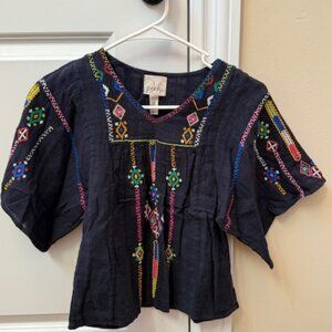 Peek Wren Top - Navy with Colorful Accents, Size M (6-7)